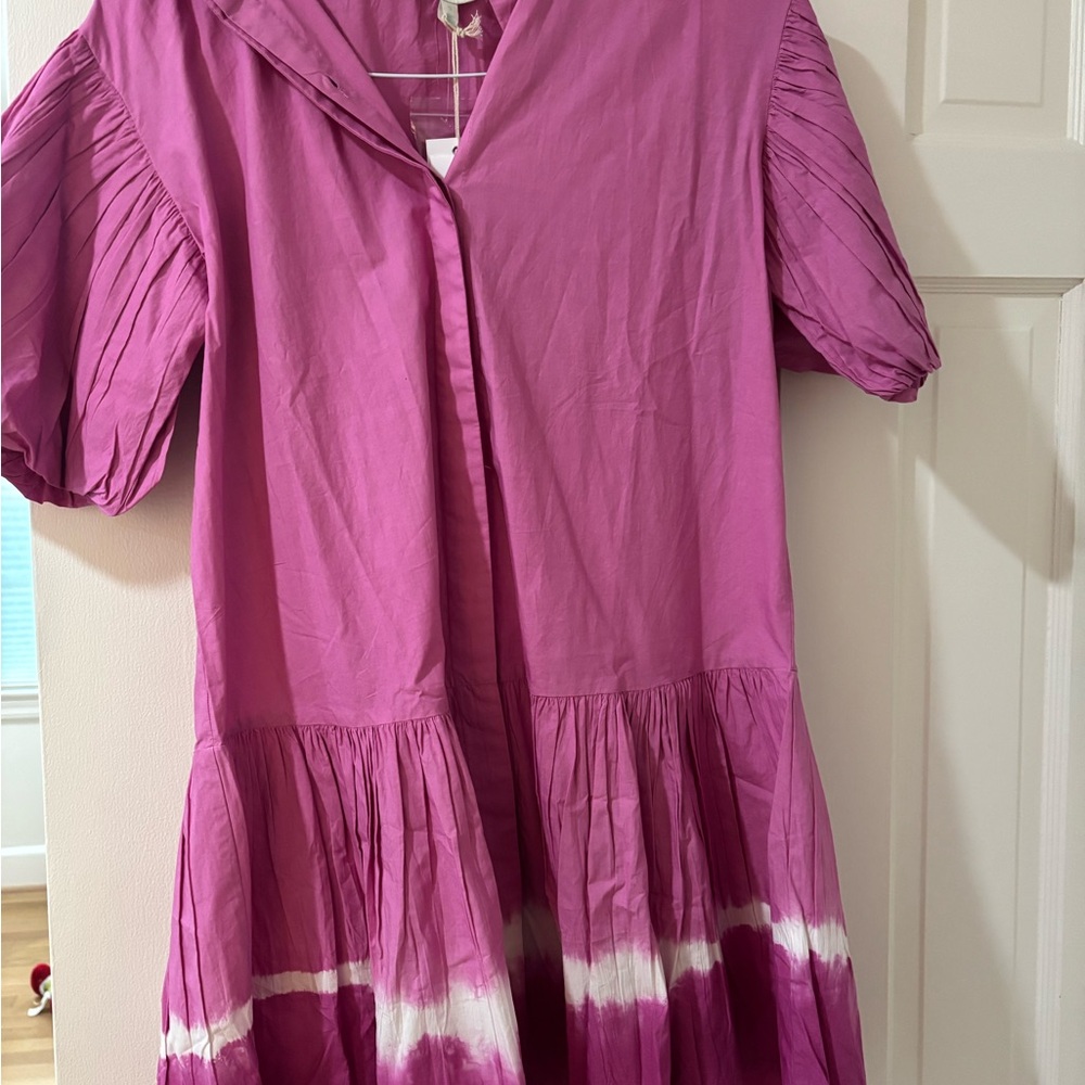 WKND Frock It Pink and White Puff Sleeve dress